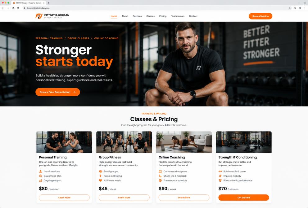 Fitness business website starter-template screenshot
