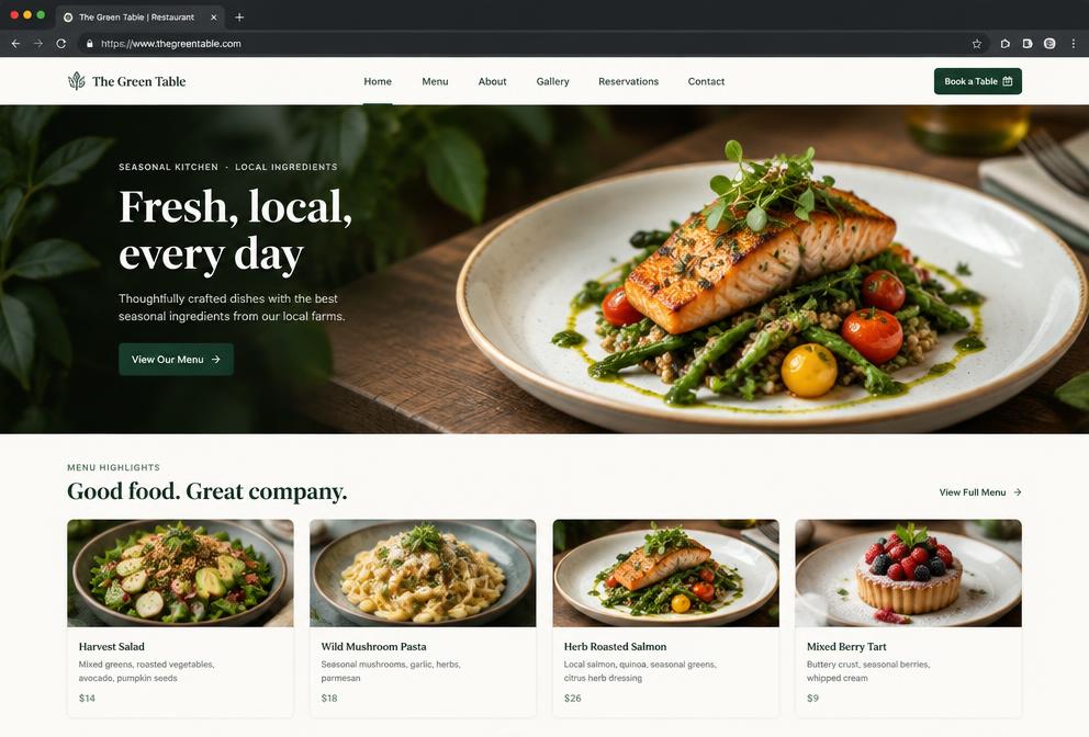 Restaurant website starter-template screenshot